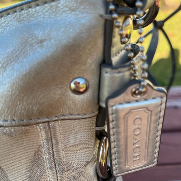COACH silver  shoulder C logo canvas and silver leather - Picture 15 of 16